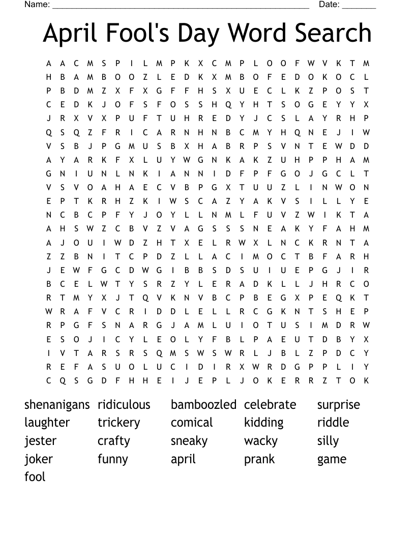 April Fool's Day Word Search