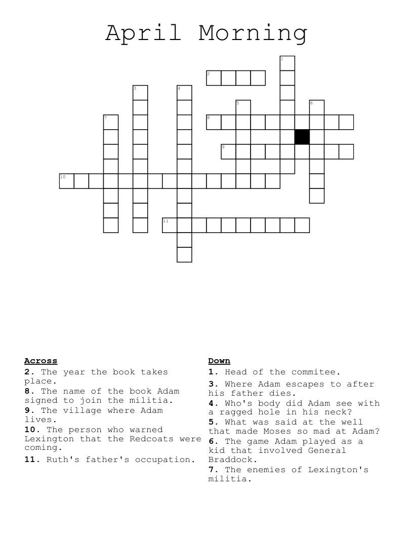 April Morning Crossword