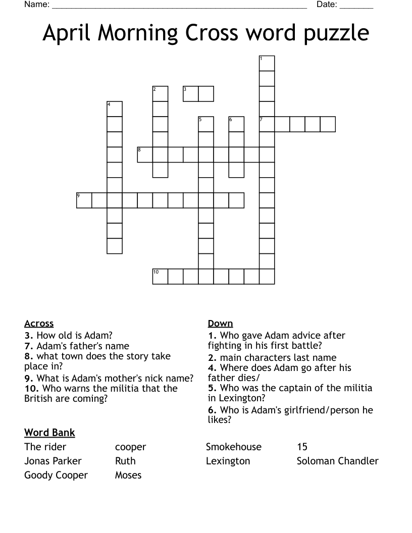 April Morning Cross word puzzle