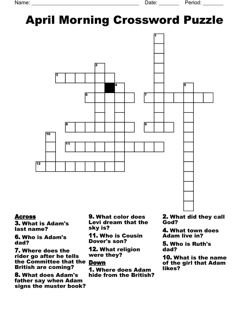April Morning Crossword Puzzle
