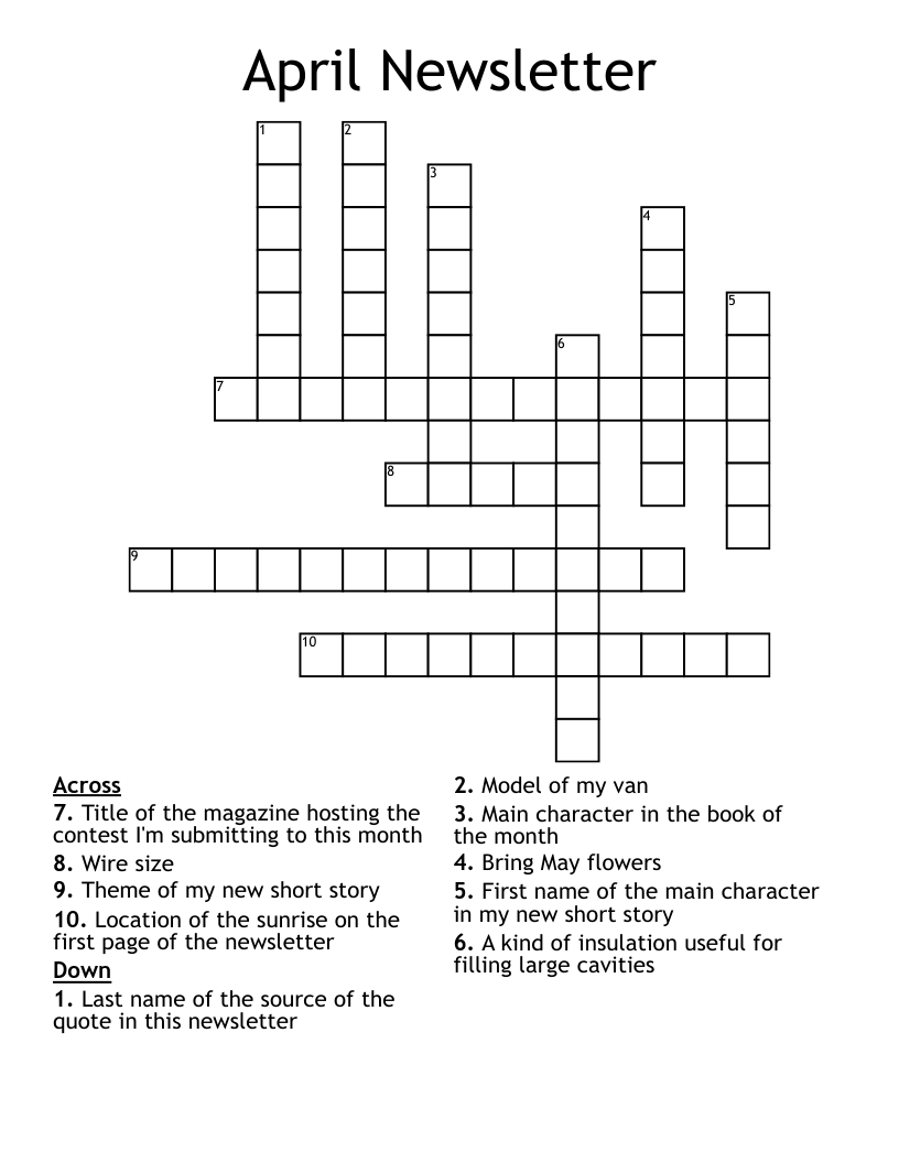 April Newsletter Crossword