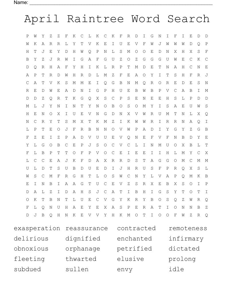 April Raintree Word Search