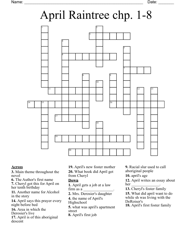 April Raintree chp. 1-8 Crossword