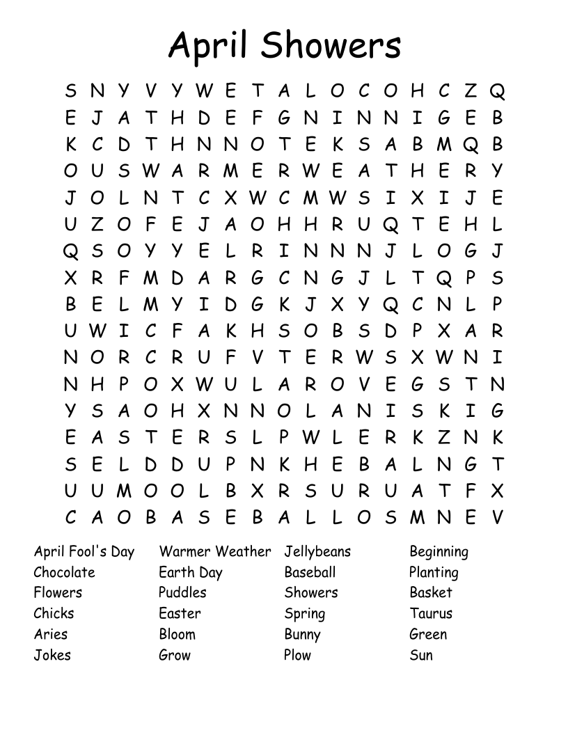 April Showers Word Search