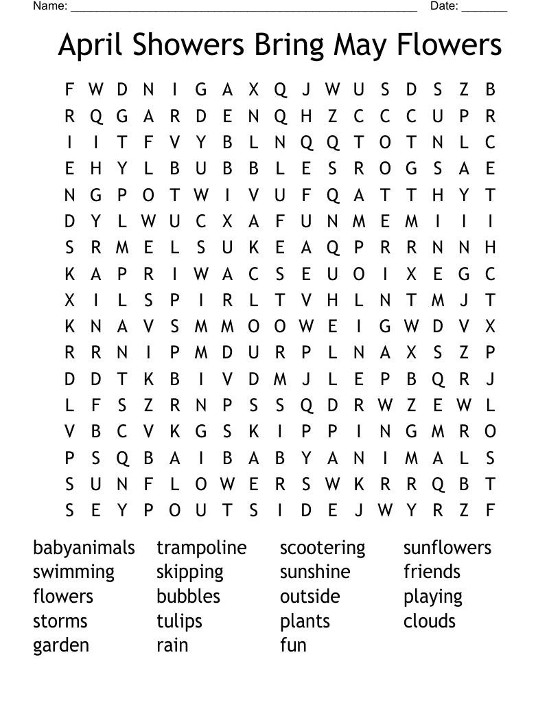 April Showers Bring May Flowers Word Search
