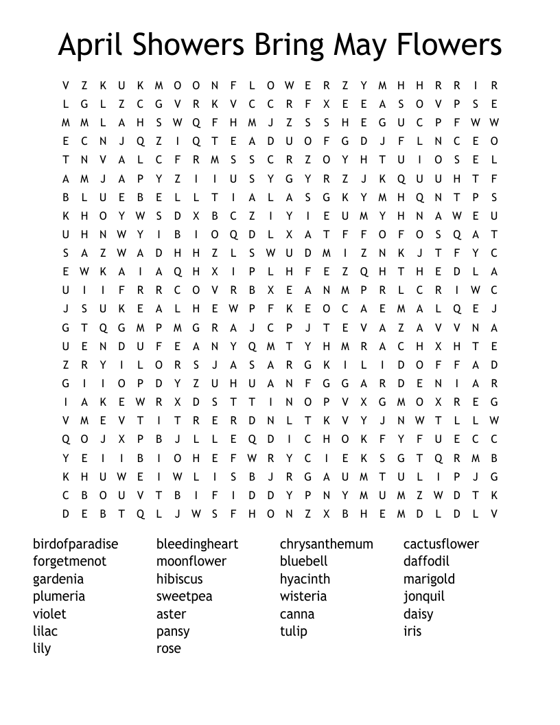 April Showers Bring May Flowers Word Search