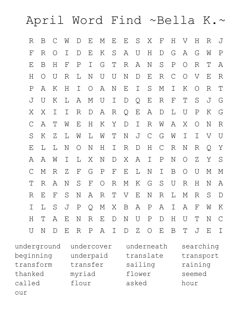 April Word Find ~Bella K.~ Word Search
