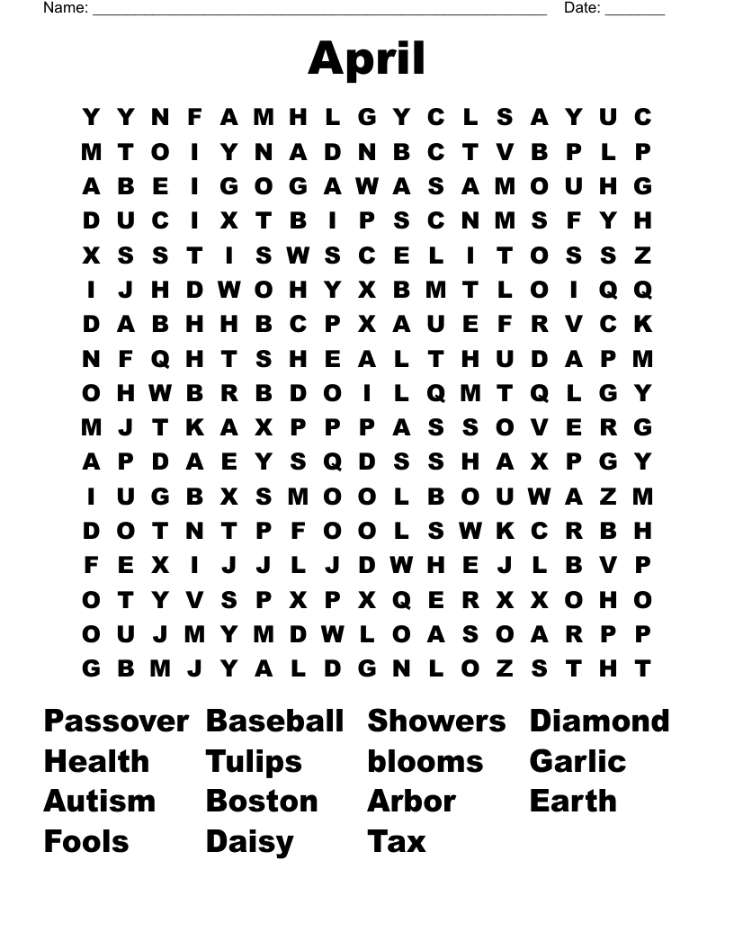 April  Word Search