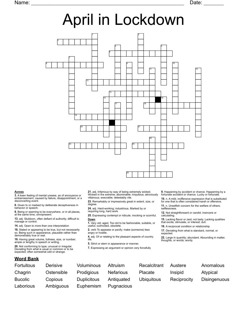 April in Lockdown Crossword