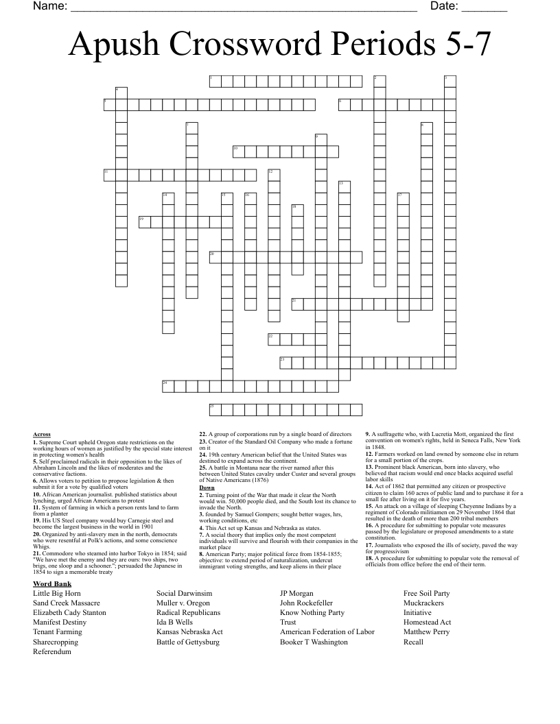 Apush Crossword Periods 5-7