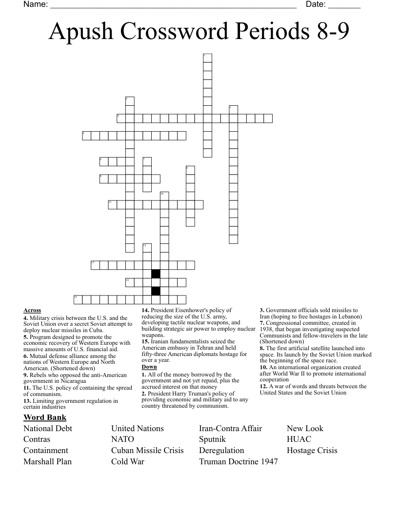 Apush Crossword Periods 8-9