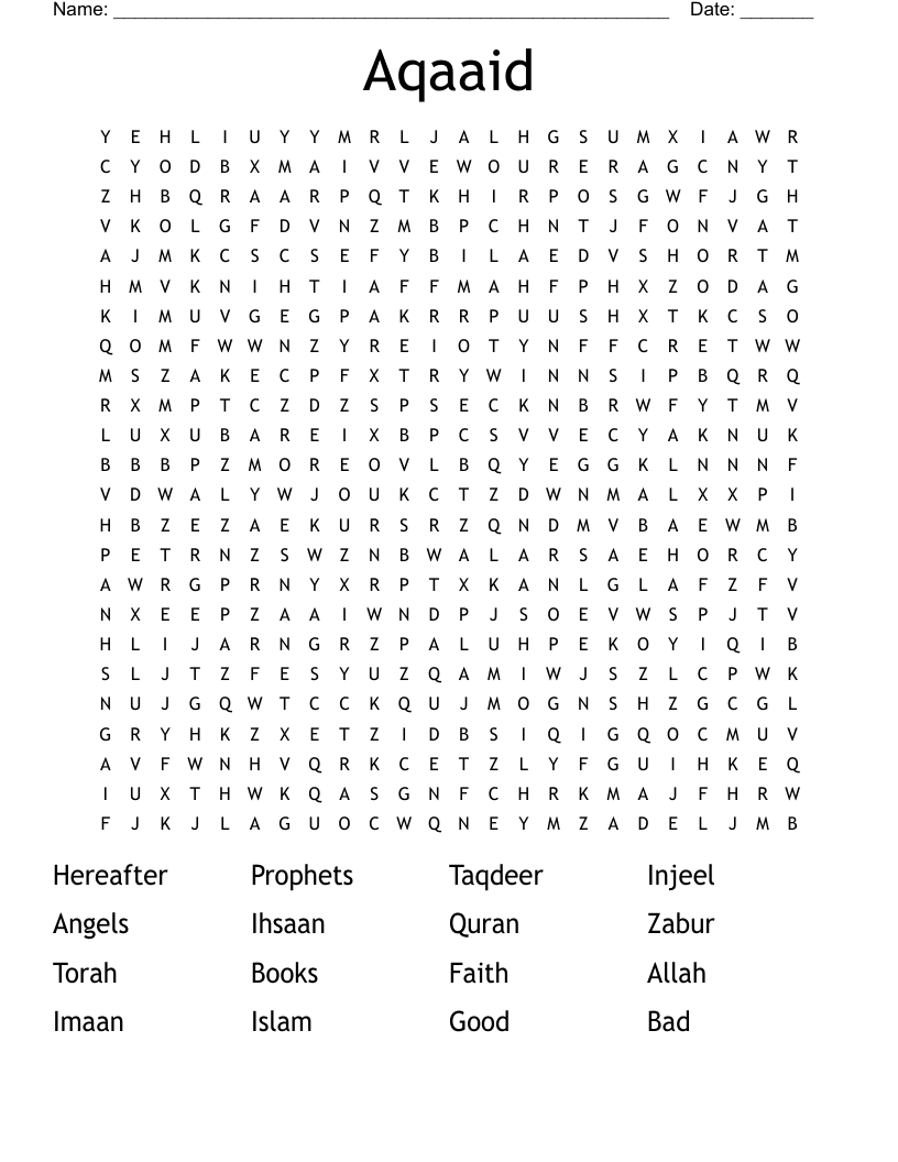 Aqaaid Word Search