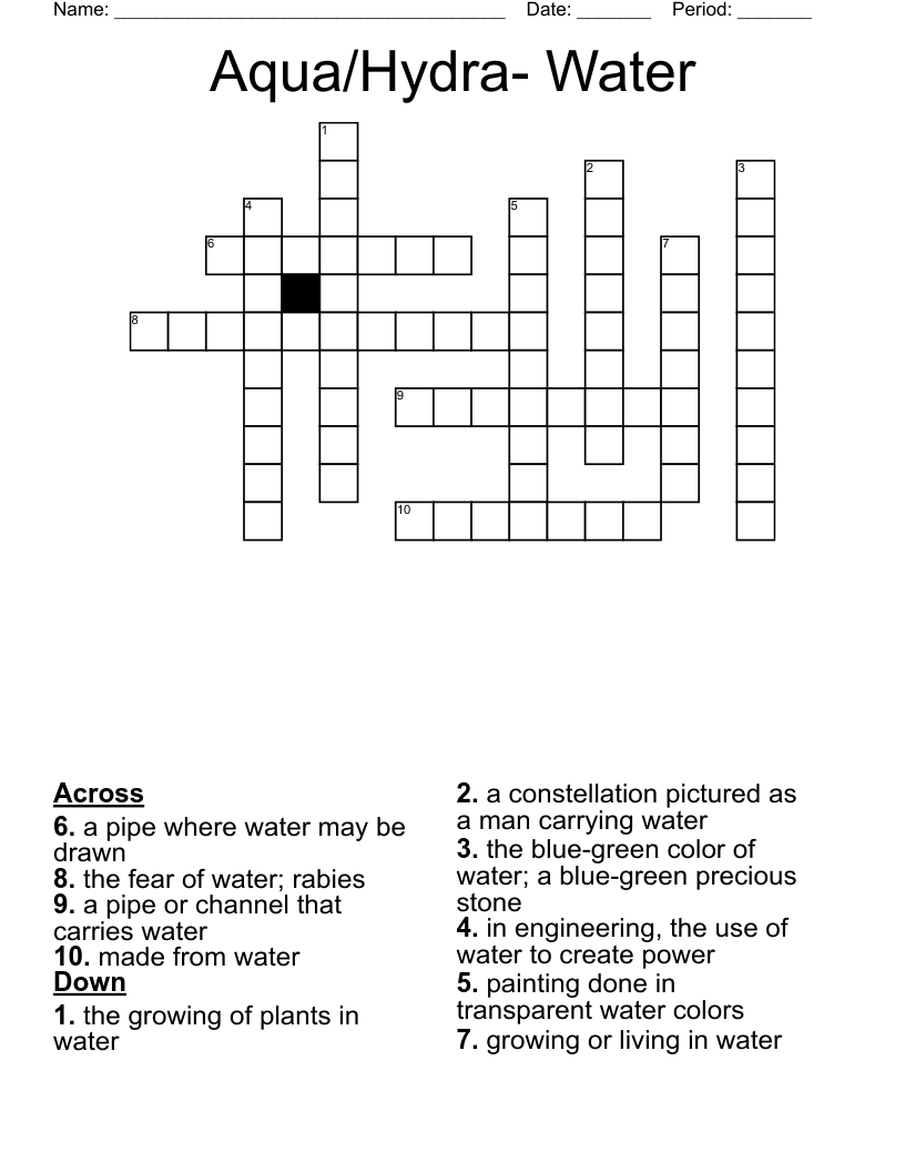 Aqua/Hydra- Water Crossword