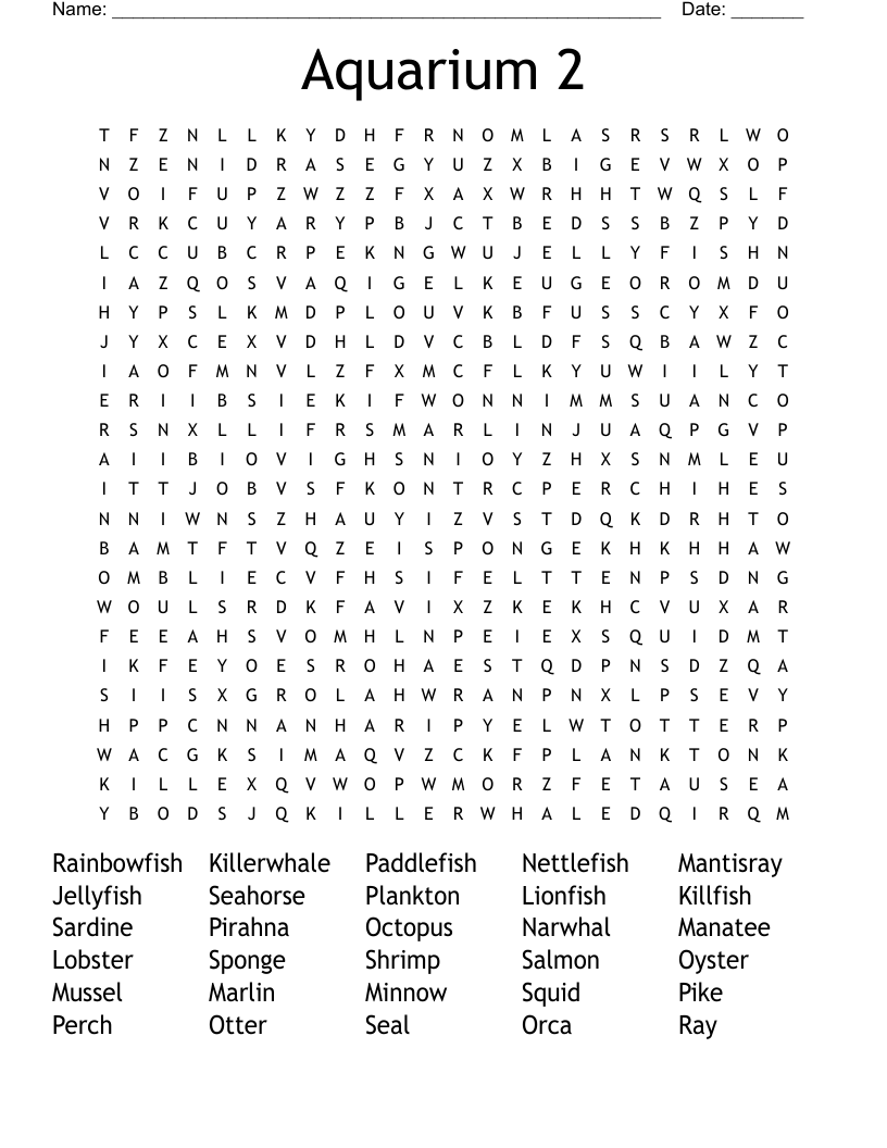 Aquarium 2 Word Search