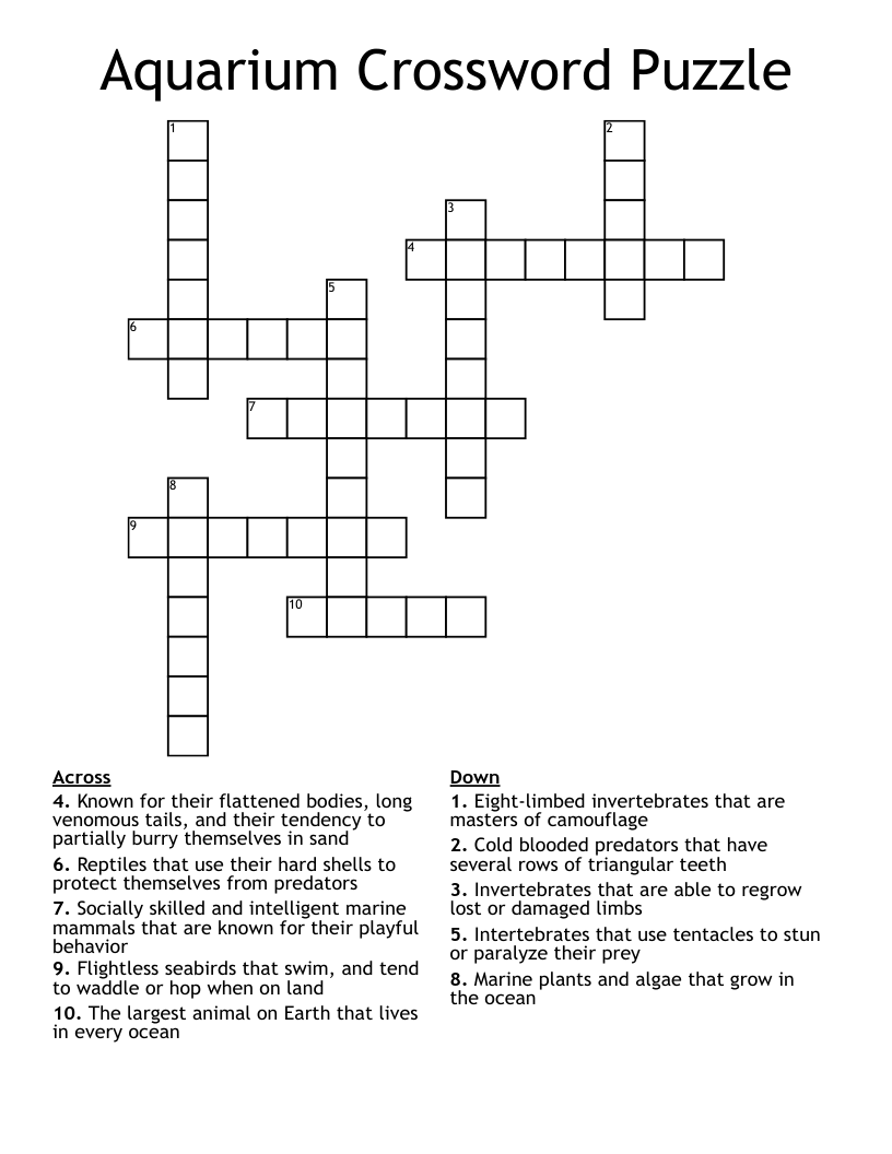 Aquarium Crossword Puzzle