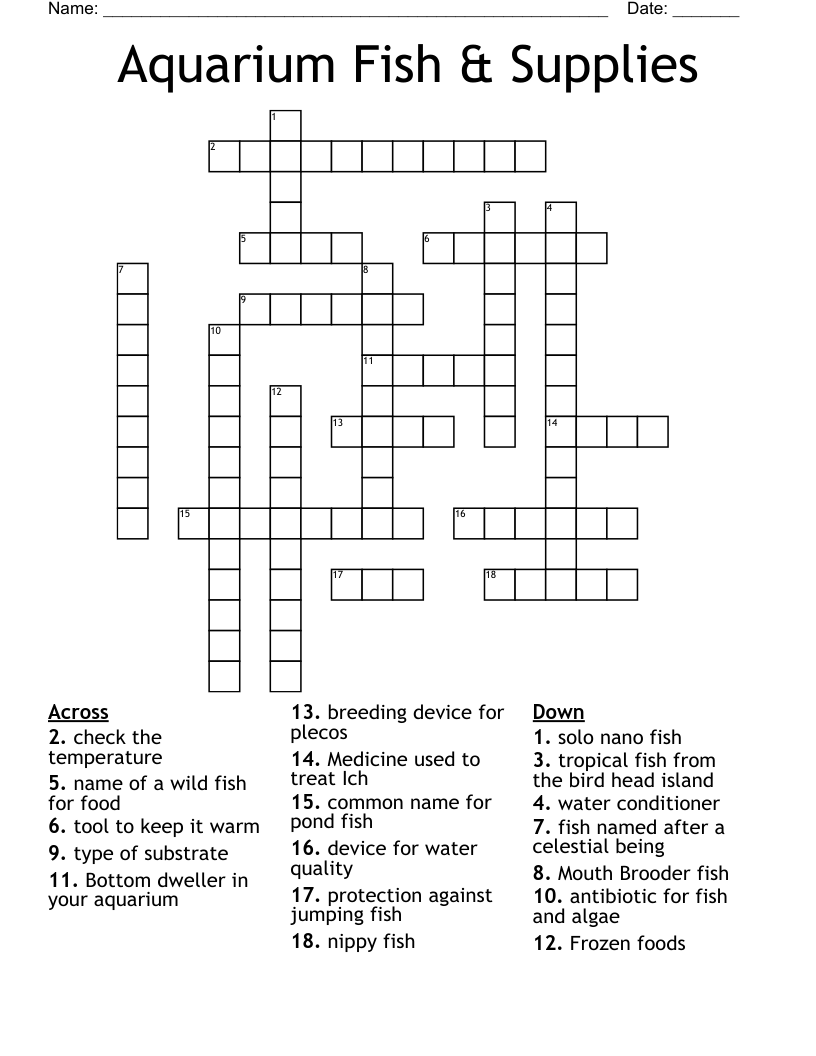 Aquarium Fish & Supplies Crossword