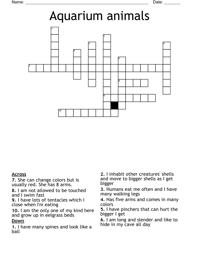 Aquarium animals Crossword