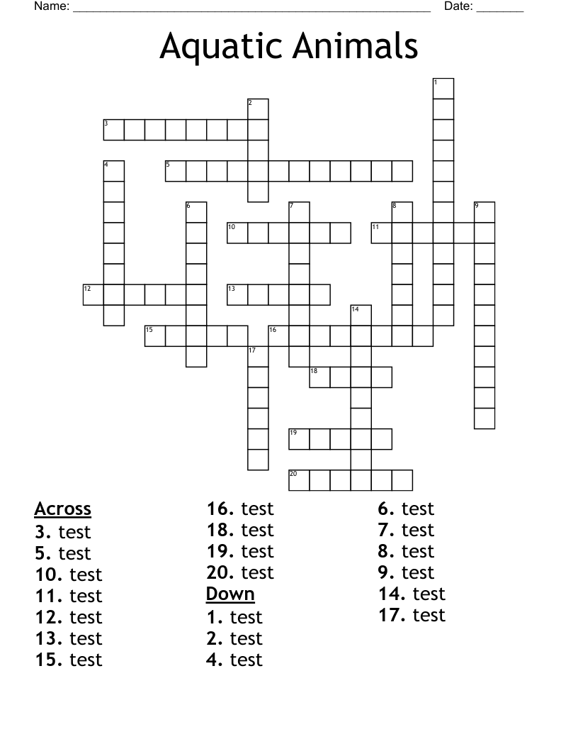 Aquatic Animals Crossword