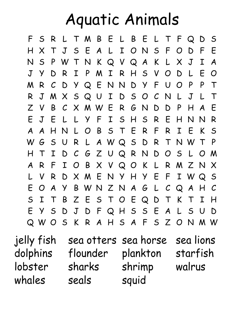 Aquatic Animals Word Search