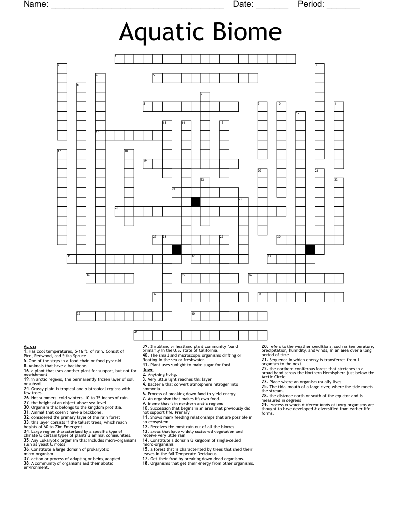 Aquatic Biome Crossword
