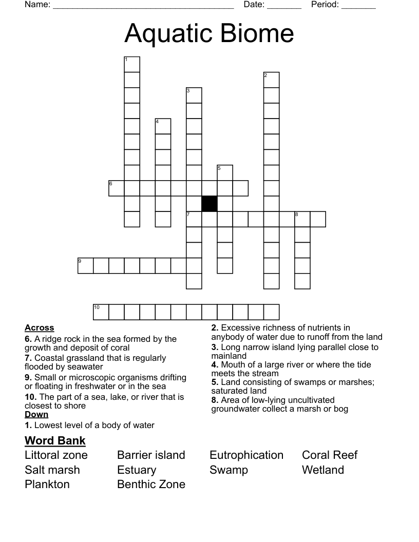 Aquatic Biome  Crossword