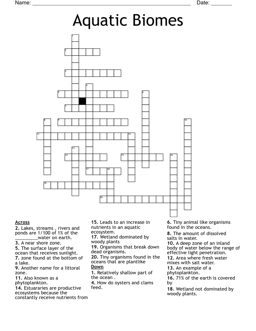 Aquatic Biomes Crossword