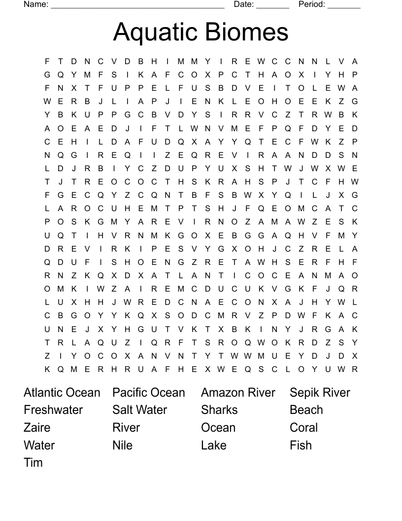 Aquatic Biomes Word Search