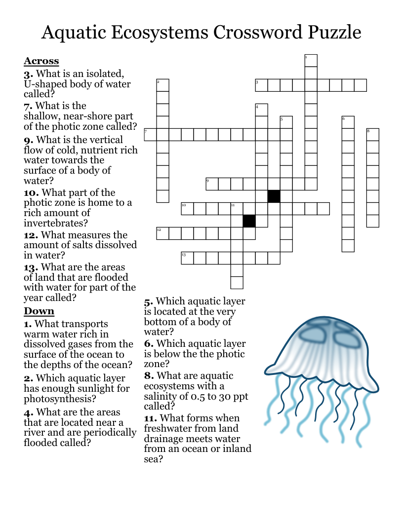Aquatic Ecosystems Crossword Puzzle