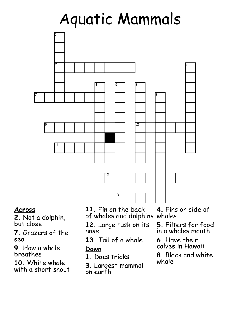 Aquatic Mammals Crossword