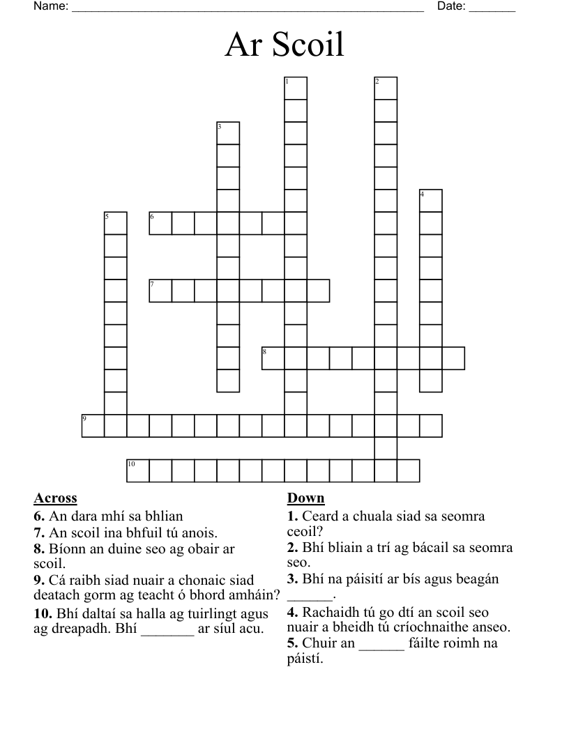 Ar Scoil Crossword
