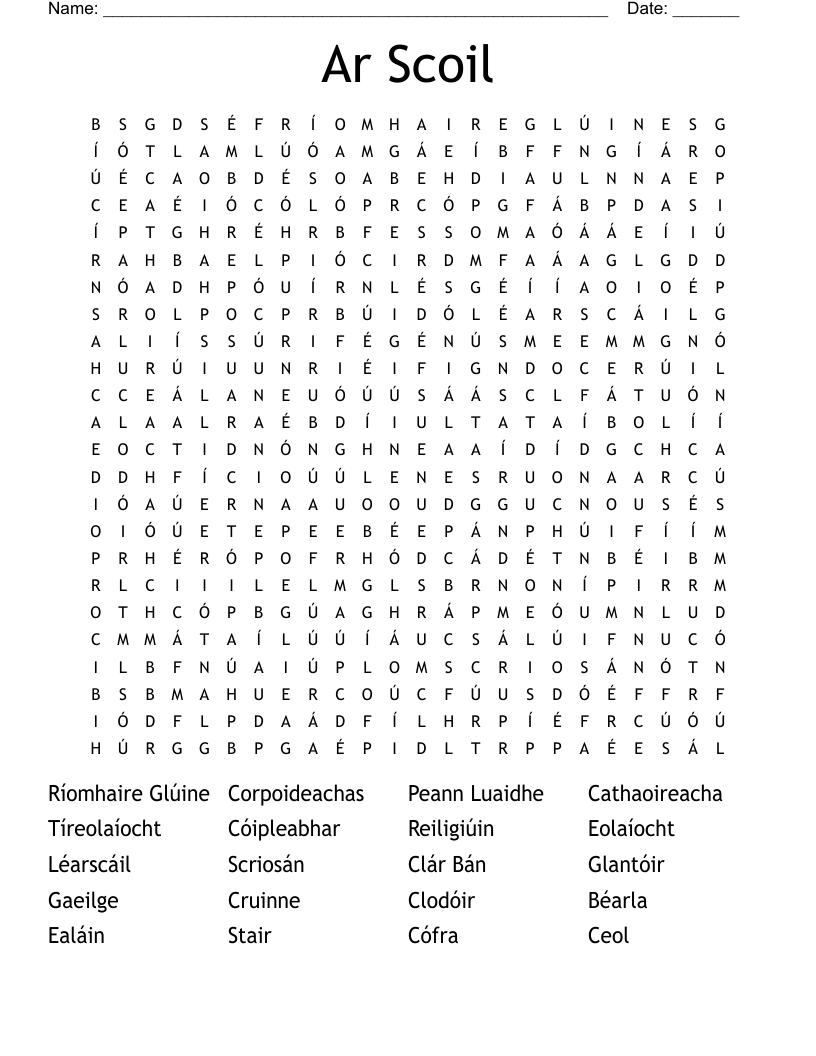 Ar Scoil Word Search