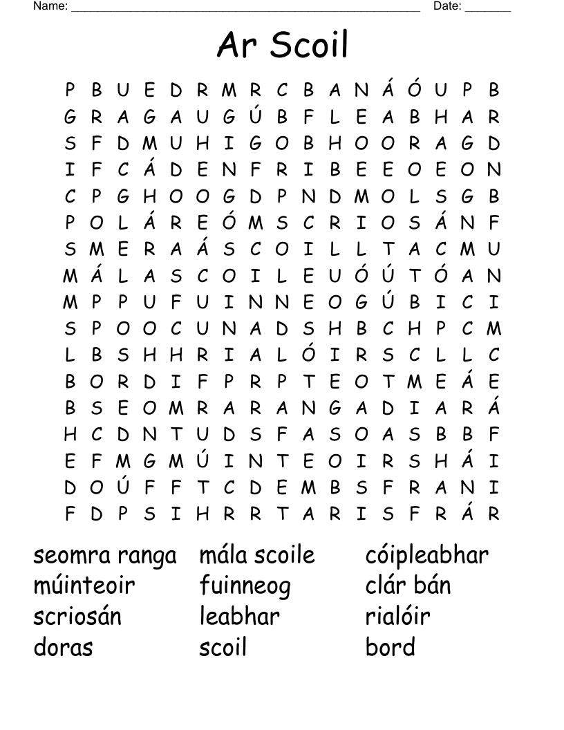 Ar Scoil Word Search