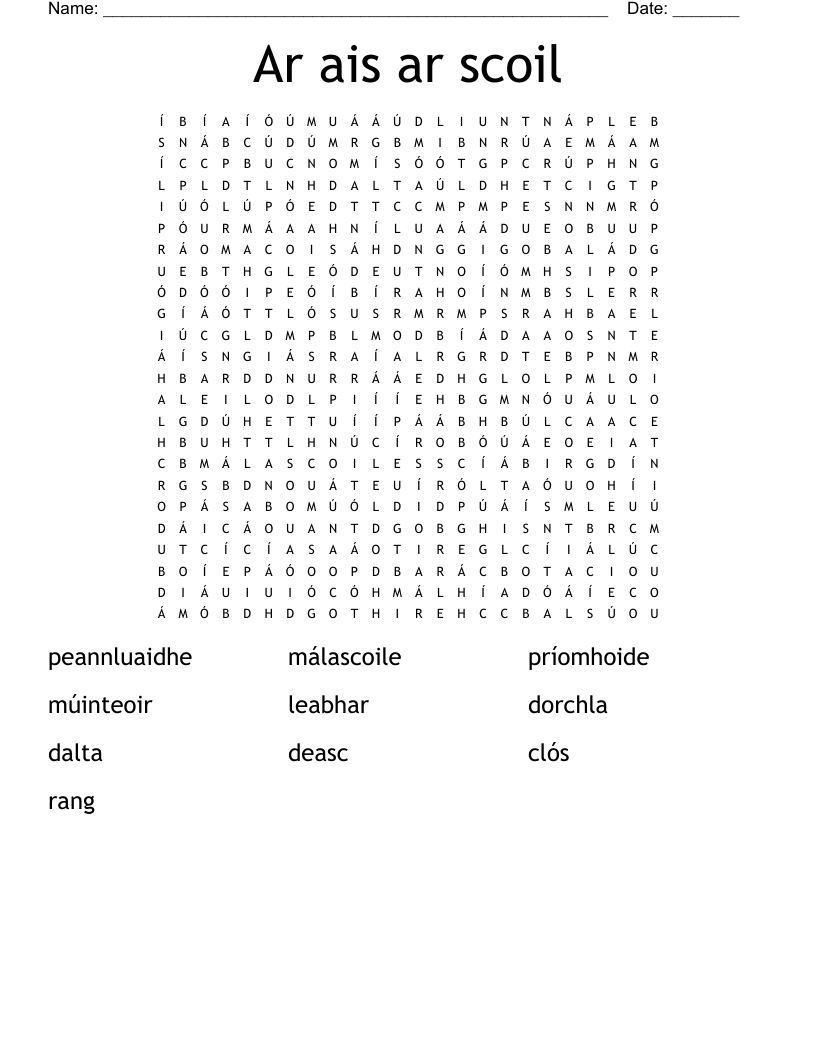 Ar ais ar scoil Word Search