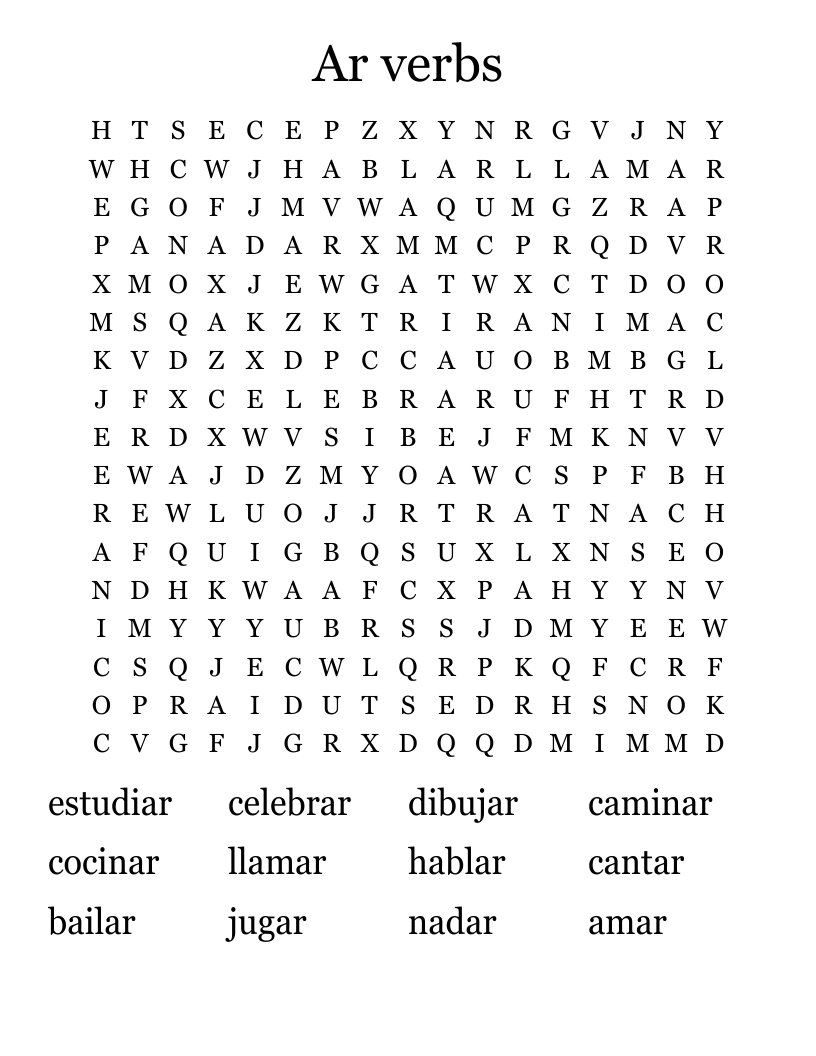 Ar verbs Word Search