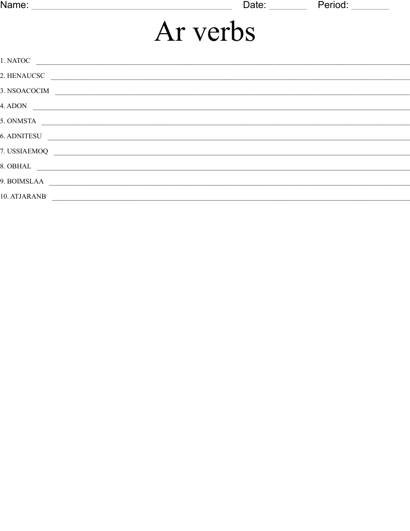 Ar verbs Word Scramble