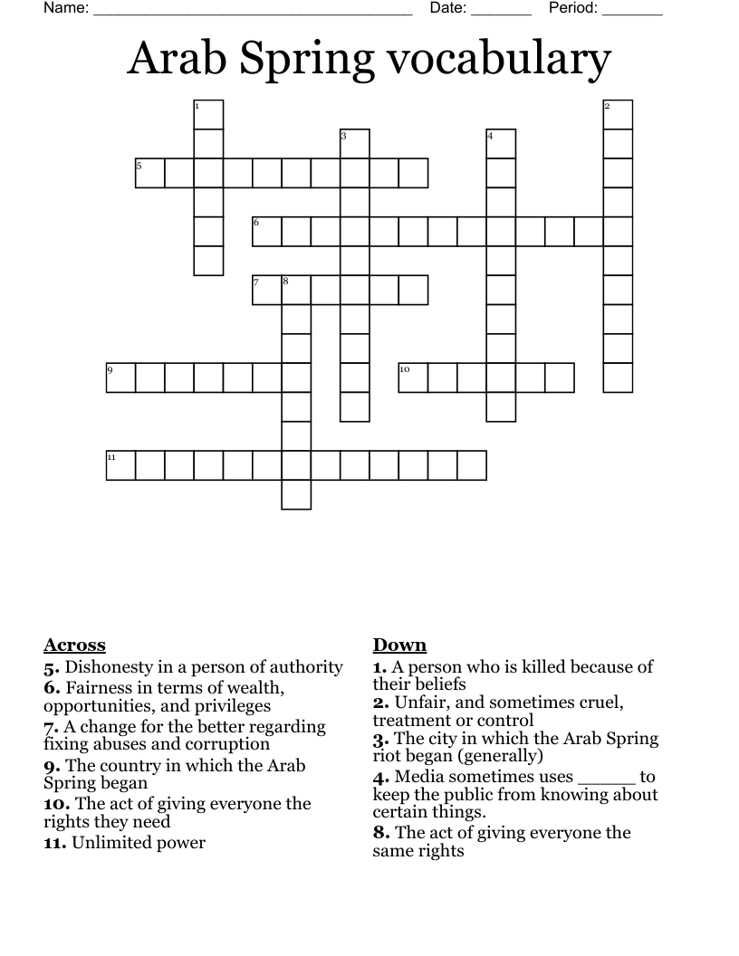 Arab Spring vocabulary Crossword