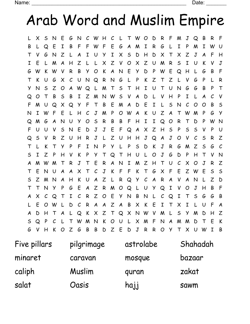 Arab Word and Muslim Empire Word Search