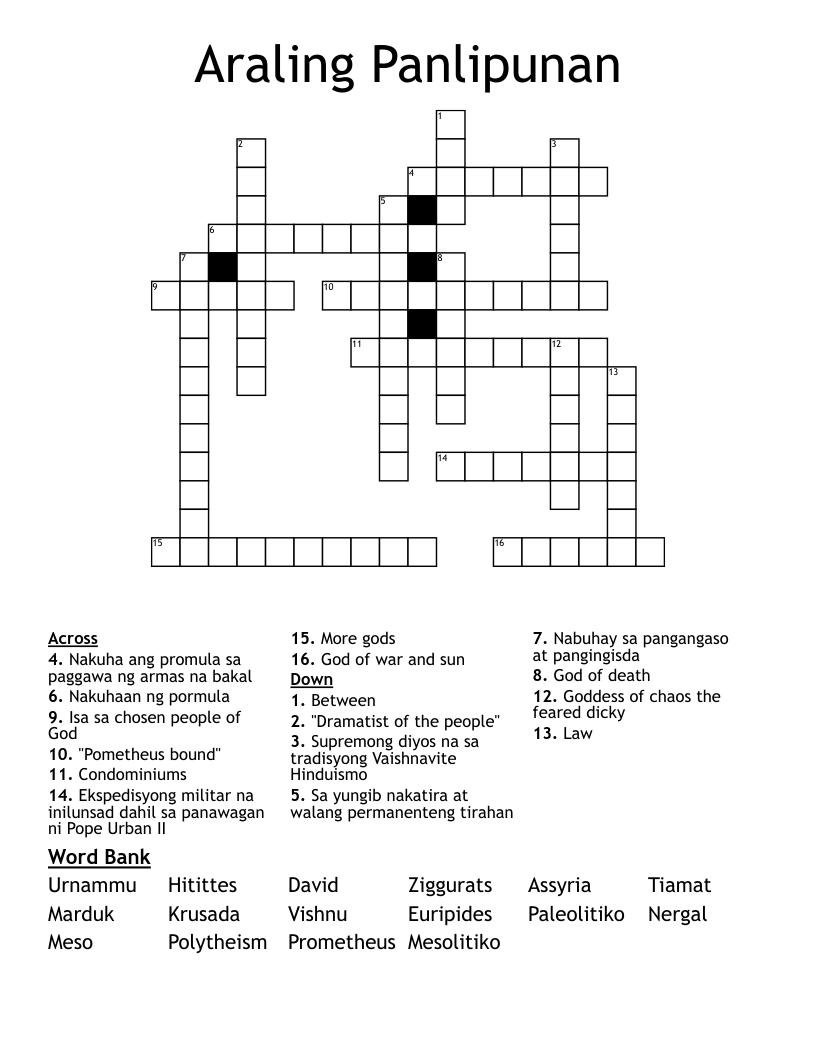 Araling Panlipunan Crossword