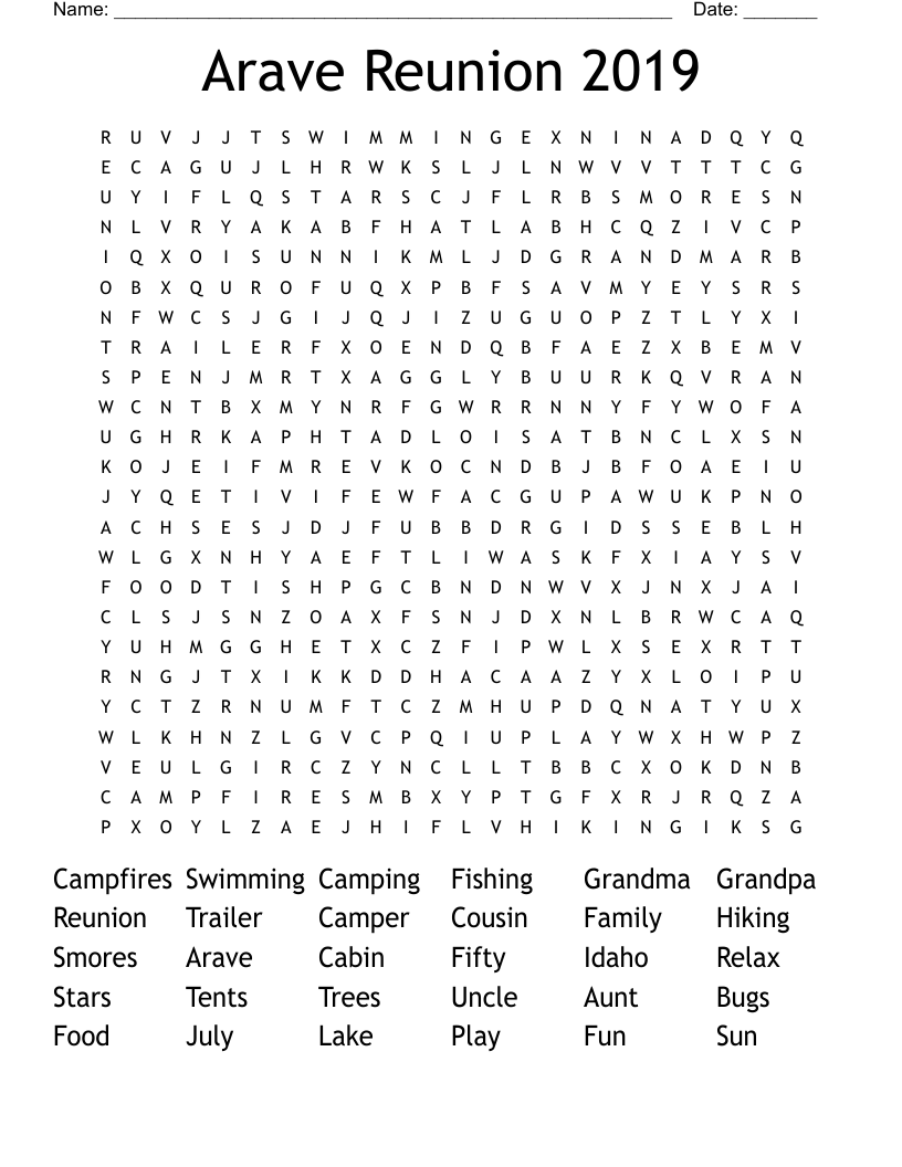 Arave Reunion 2019 Word Search