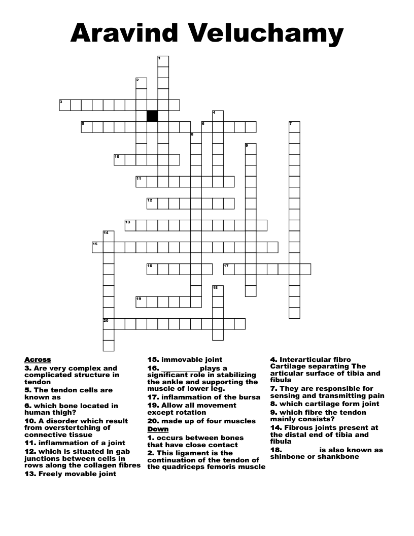 Aravind Veluchamy Crossword