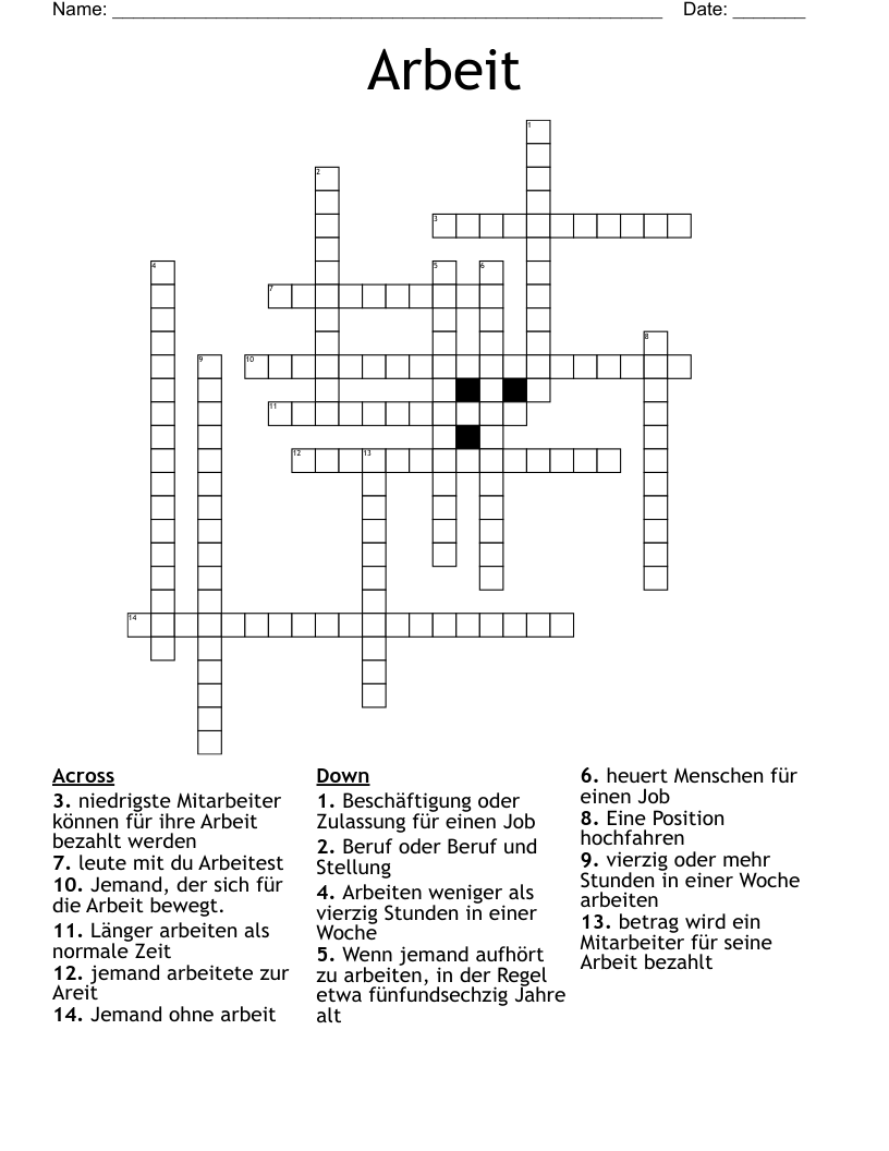 Arbeit Crossword