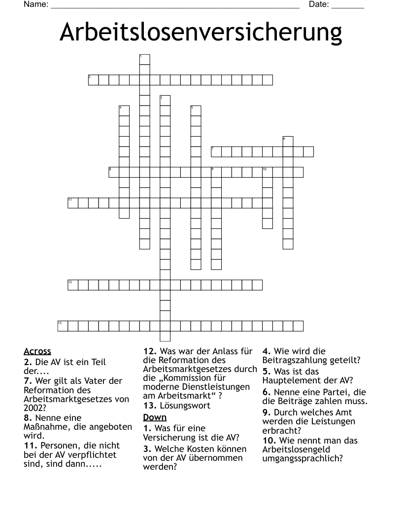 Arbeitslosenversicherung Crossword