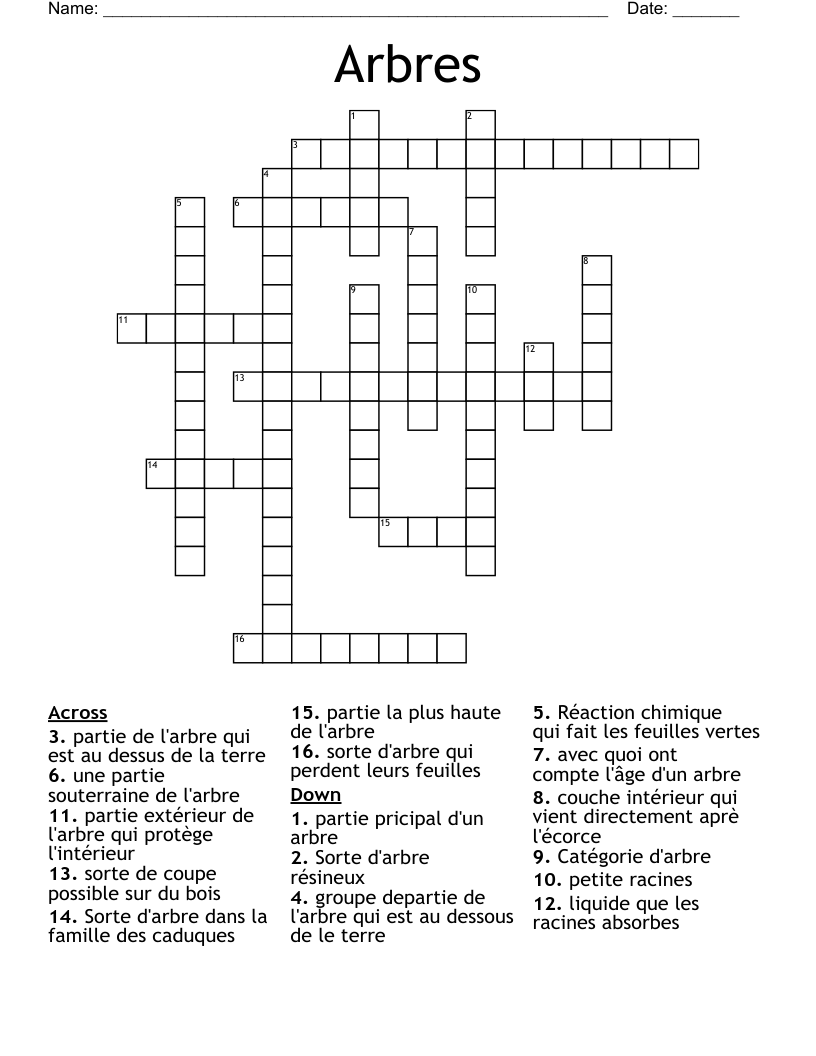 Arbres Crossword