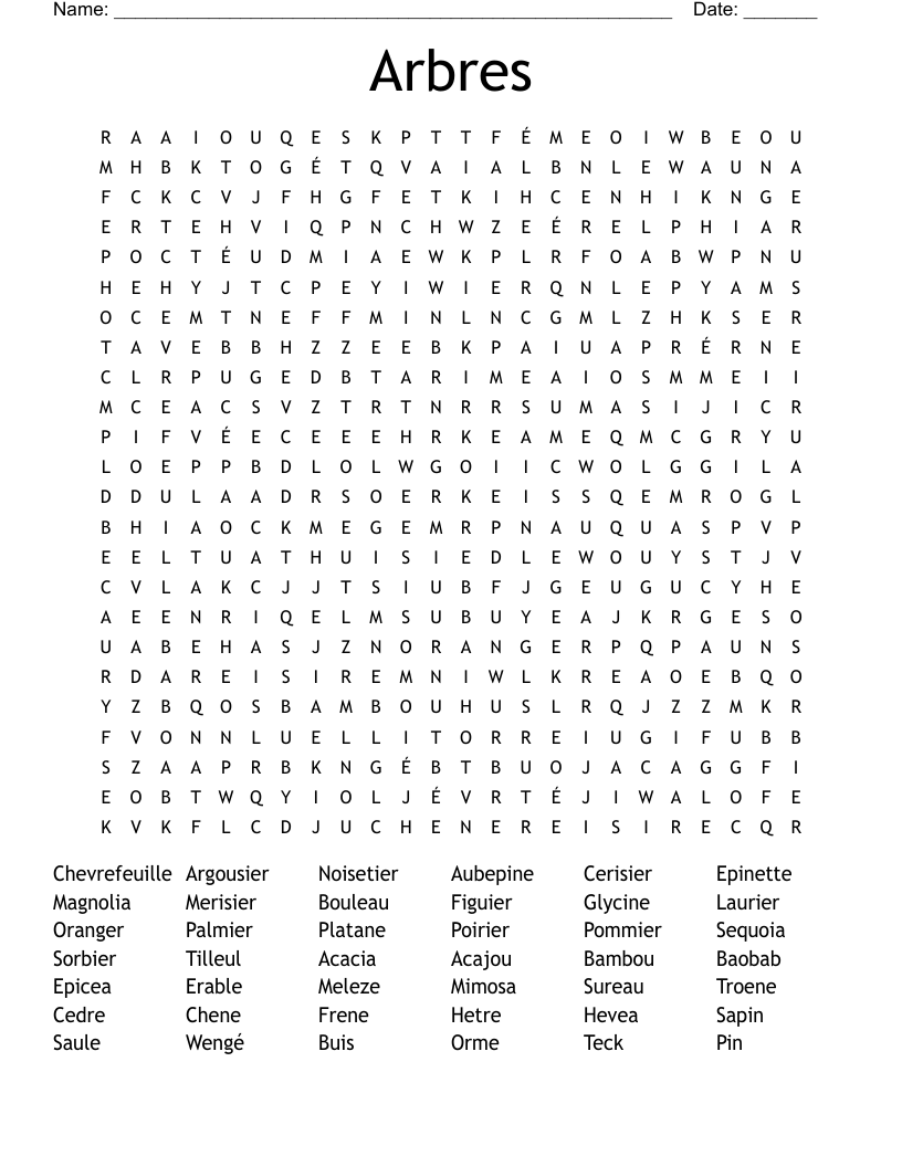 Arbres Word Search
