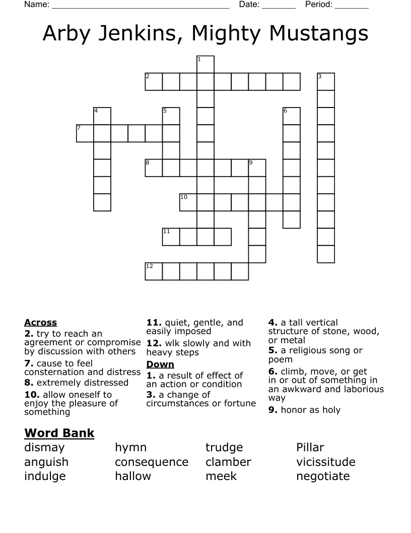 Arby Jenkins, Mighty Mustangs Crossword