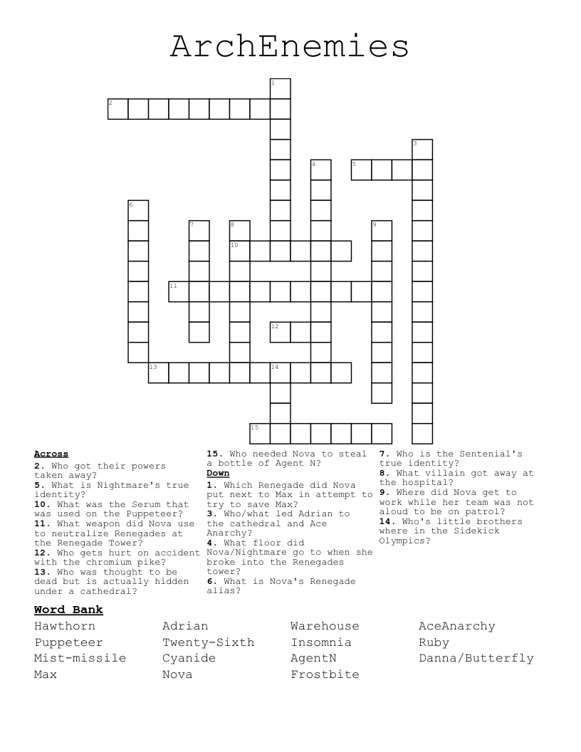 ArchEnemies Crossword