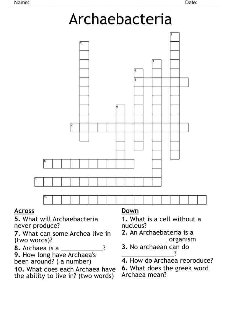 Archaebacteria Crossword