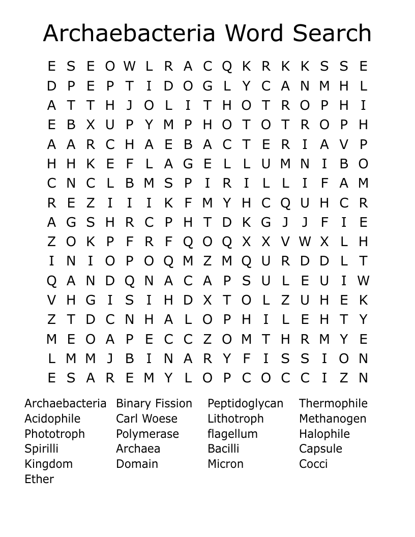 Archaebacteria Word Search