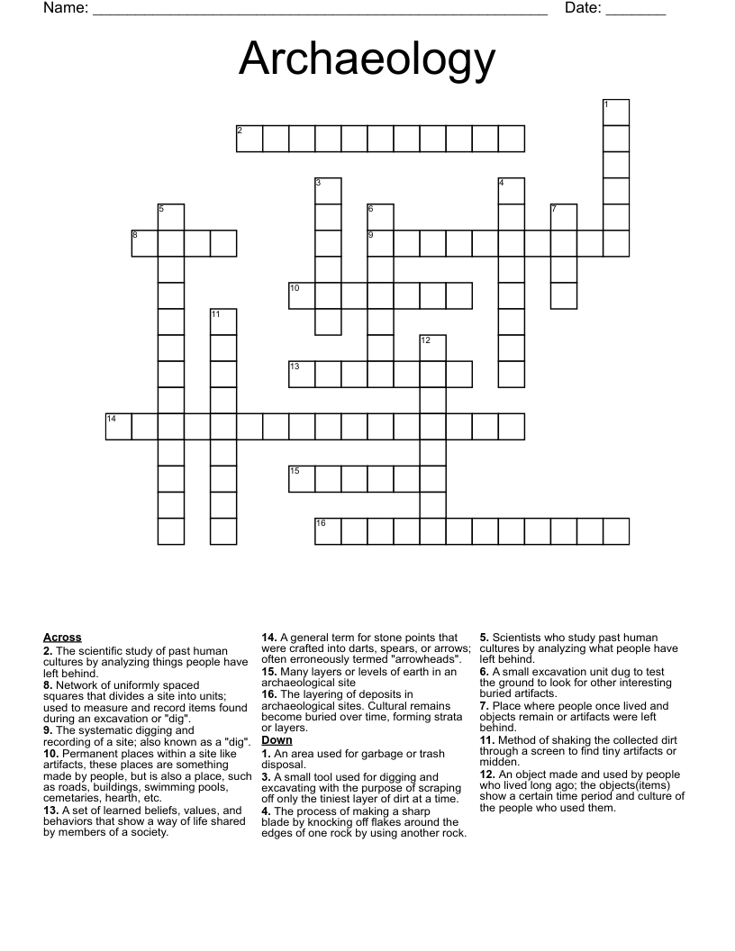 Archaeology Crossword