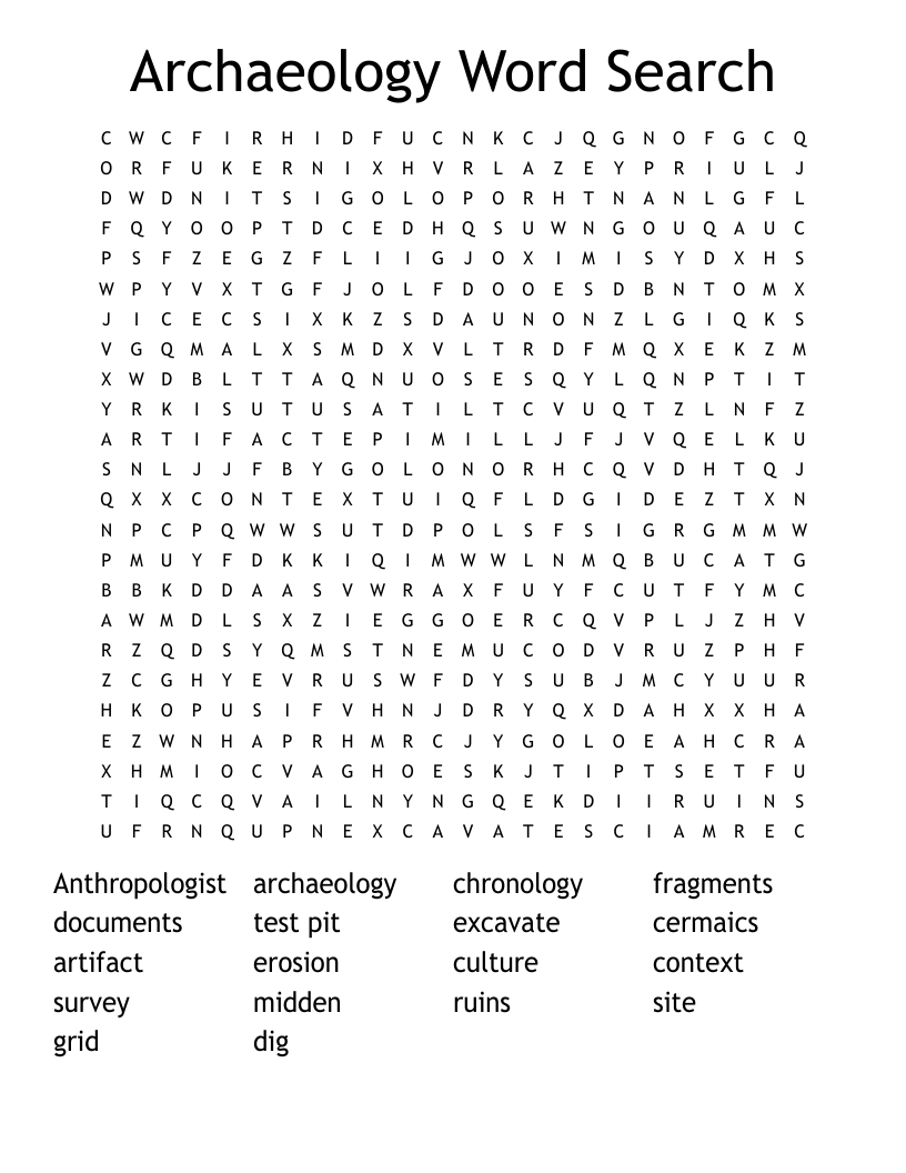 Archaeology Word Search